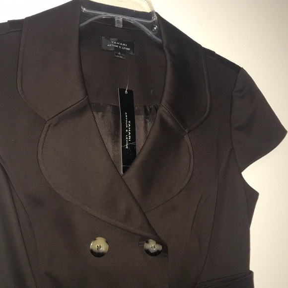NWT TAHARI Dark Brown Button Down V-Neck Dress - Picture 5 of 7